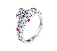 Ayoiow Wedding Band Eternity for Women 9K White Gold with Lab Diamond and Ruby Lab Diamond, Elegant 8 Prong Silver Unique Engagement Rings for Women Vintage, Size R 1/2