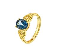 Ayoiow Wedding Band for Women 18K Yellow Gold Vintage with Oval Shape Topaz and Diamond, 45Th Anniversary Rings for Her Size T 1/2