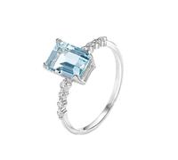 Ayoiow Wedding Band for Women Eternity with 1.4ct Rectangle Aquamarine and Diamond, 14K Rings for Women Real Gold Size O 1/2