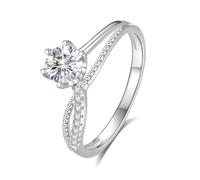 Ayoiow Wedding Rings for Women, 0.5ct Moissanite Solitaire Interweaving Unique Moissanite Wedding Band for Her, 14K White Gold | Size H 1/2