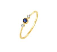 Ayoiow Wedding Rings for Women 14K Yellow Gold Polished Thin with Round Sapphire and Diamond, Antique Wedding Rings for Women Vintage Size M 1/2