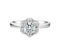 Ayoiow Wedding Rings Platinum Flower with 0.5ct Diamond, 40Th Anniversary Ring for Her Size Q 1/2