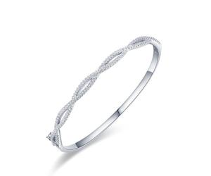 Ayoiow White Gold Charm Bracelet for Womens, Moissanite Infinity Twisted Delicate Leather Bracelets Braid, 18K White Gold | Size 18CM