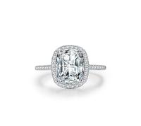 Ayoiow Woman Engagement Ring for Women Sterling Silver with Cubic Zirconia, Rectangular Halo 925 Silver Cubic Zirconia Rings for Girlfriend Wife Her, Size P 1/2, Suitable for Anniversary