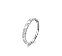 Ayoiow Women Promise Rings 925 Sterling Silver Cubic Zirconia, Silver Geometric Square Womens Cubic Zirconia Wedding Band for Girlfriend Wife Her, Size R 1/2, Suitable for Birthday