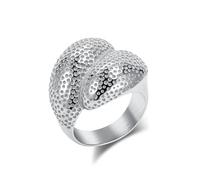 Ayoiow Women Promise Rings Stainless, Stainless Steal Couple Rings for Her Curved Hammered Pattern Silver Size P 1/2