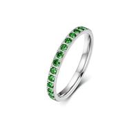 Ayoiow Women Promise Rings Stainless, Stainless Steal Couple Rings for Her Eternity with Green Cubic Zirconia Silver Green CZ Size N 1/2