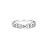 Ayoiow Women Promise Rings Sterling Silver 925 with Cubic Zirconia, Silver Star and Moon Building Hollow Design Zirconia Wedding Rings for Women, Size P 1/2, Suitable for Anniversary