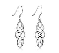 Ayoiow Womens Earrings Dangle Trendy 9K White Gold No Gemstone for Women, Swirl Wire Linear Twist Curved Tassel Silver Dangle Earrings for Her