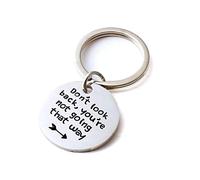 Ayoiow Women's Keychain, Engraved Don't Look Back, You're Not Going That Way Key Ring, Silver Stainless Steel Keyring
