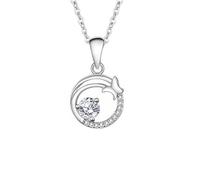 Ayoiow Womens Necklaces Silver in Platinum Circle with Butterfly, Family Necklace for Women in Silver, Moissanite
