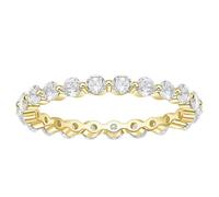 Ayoiow Women's Promise Rings Cubic Zirconia, Ceramic Steal Couple Rings for Her 2.5mm Eternity 925 Sterling Silver Gold Size R 1/2