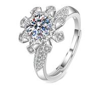 Ayoiow Womens Rings Valentines Day 14K White Gold with Moissanite, Snowflake Silver Wedding Anniversary Rings for Women, Size S 1/2