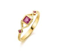 Ayoiow Womens Rings Valentines Day with 0.4ct Ruby, 9K Yellow Gold Princess Cut Wedding Rings for The Bride, Size I 1/2