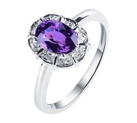 Ayoiow Women's Wedding Ring 1.53ct Sapphire and Diamond, PT950 Platinum with 1.53ct Purple Sapphire Wedding Rings Platinum for Her, Size L 1/2