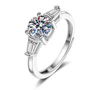 Ayoiow Womens Wedding Ring Name 14K White Gold, 4 Prongs Round Silver Lab Diamond Womens Wedding Ring and Band for Her, Size Q 1/2