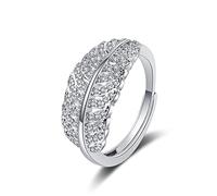 Ayoiow Womens Wedding Ring Name White Gold with Lab Diamond for Women, Leaf Silver 9K Gold Finger Rings for Her, Size V 1/2
