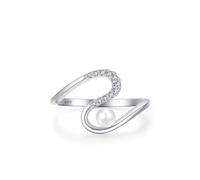 Ayoiow Womens Weddings Rings 925 Sterling Silver with pearl, Silver Curve with Pearls Wedding Band for Her Size N 1/2, Suitable for Anniversary