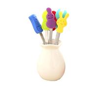 AYOMI FLATWARE, 1 Set of 6 Pieces Forks Picks for Home and Restaurant, Cute Cartoon Food Party Accessories, Silicone Handle Stainless Steel, Multicolor, Lightweight, Portable