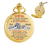 Ayorior Personalized Engraved to My Son Pocket Watch for Him from Father, Custom Name Dad to Son Stainless Steel Pocket Watch Gift Fathers Day Birthday Graduation Sons Gift from Dad Papa Daddy