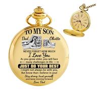 Ayorior Personalized Engraved to My Son Pocket Watch for Him from Father, Custom Name Dad to Son Stainless Steel Pocket Watch Gift Fathers Day Birthday Graduation Sons Gift from Dad Papa Daddy