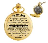 Ayorior Personalized Engraved to My Son Pocket Watch for Him from Father, Custom Name Dad to Son Stainless Steel Pocket Watch Gift Fathers Day Birthday Graduation Sons Gift from Dad Papa Daddy