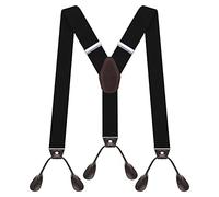 AYOSUSH Suspenders for Men Button End Heavy Duty Big and Tall Adjustable Elastic, Black, One Size