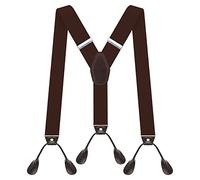 AYOSUSH Suspenders for Men Button End Heavy Duty Big and Tall Adjustable Elastic, Coffee, One Size
