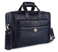 AYPIO DIER Genuine Leather Office Messenger Bags With 16” Laptop Compartment | Real Leather Business Executive Bag With Trolley Strap | Leather Cabin Hand Shoulder Laptop Bag - ADI03, Navy Blue, L
