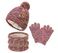AYPOW 3pcs Kids Winter Warm Beanie Hat Scarf Gloves Set 0-8 Years, Thicken Fleece Lined Thermal Knitted Winter Accessories Sets for Kids Toddler Children Boys Girls, Pom Hat Cap Neck Warmer Mittens