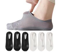 AYPOW 6 Pairs No Show Nylon Socks Mens, Ultra Large Area Mesh Breathable Ice Silk Low Cut Liner Invisible Socks, Non Slip Cotton Bottom Casual Ankle & Boat Sock for Loafers Sneakers Leather Shoes