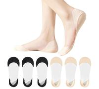 AYPOW 6 Pairs Women Ultra Low Cut No-Show Socks for High Heels, Ultra Invisible Breathable Ice Silk Nylon Sock Ladies, Non Slip Casual Cotton Bottom Ankle Sock Boat Socks for Loafers Leather Shoes