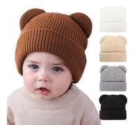AYPOW Baby Winter Beanie Hat with Cute Bear Ear, Warm Soft Elastic Knitted Skull Cap for Toddler Boys Girls Unisex, 0-36 Months Infants Earflap Cosy Caps for Outdoor Activities Brown