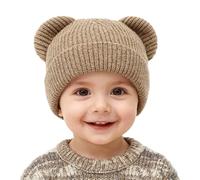 AYPOW Baby Winter Beanie Hat with Cute Bear Ear, Warm Soft Elastic Knitted Skull Cap for Toddler Boys Girls Unisex, 0-36 Months Infants Earflap Cosy Caps for Outdoor Activities Khaki