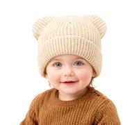 AYPOW Baby Winter Beanie Hat with Cute Bear Ear, Warm Soft Elastic Knitted Skull Cap for Toddler Boys Girls Unisex, 0-36 Months Infants Earflap Cosy Caps for Outdoor Activities Beige