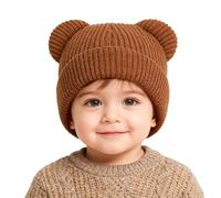 AYPOW Baby Winter Beanie Hat with Cute Bear Ear, Warm Soft Elastic Knitted Skull Cap for Toddler Boys Girls Unisex, 0-36 Months Infants Earflap Cosy Caps for Outdoor Activities Brown