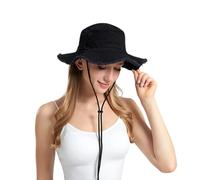 AYPOW Bucket Hat for Women UPF 50 Wide Brim Washed Cotton Sun Hat Summer UV Protection Fishing Cap Soft Breathable Foldable Unisex with Frayed Edge for Ladies Girls Safari Travel Outdoor Black