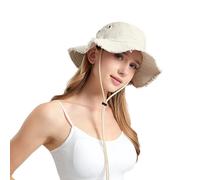 AYPOW Bucket Hat for Women UPF 50 Wide Brim Washed Cotton Sun Hat Summer UV Protection Fishing Cap Soft Breathable Foldable Unisex with Frayed Edge for Ladies Girls Safari Travel Outdoor Beige