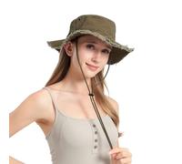 AYPOW Bucket Hat for Women UPF 50 Wide Brim Washed Cotton Sun Hat Summer UV Protection Fishing Cap Soft Breathable Foldable Unisex with Frayed Edge for Ladies Girls Safari Travel Outdoor Green