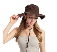 AYPOW Bucket Hat for Women UPF 50 Wide Brim Washed Cotton Sun Hat Summer UV Protection Har Soft Breathable Foldable Safari Fishing Hat Unisex with Frayed Edge for Ladies Girls Travel Outdoor Brown