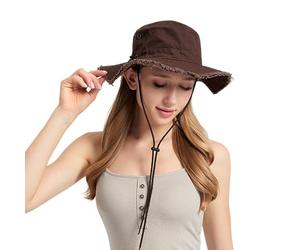 AYPOW Bucket Hat for Women UPF 50 Wide Brim Washed Cotton Sun Hat Summer UV Protection Har Soft Breathable Foldable Safari Fishing Hat Unisex with Frayed Edge for Ladies Girls Travel Outdoor