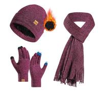 AYPOW Hat Scarf and Gloves Set Ladies, Winter knitted Beanie Hat With Thermal Fleece Lining, Elastic Warm Touch Screen Gloves Women Long Scarf 3 in 1 Cold Weather Gift Set for Outdoor Sports