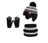 AYPOW Kids Winter Hat Scarf Touch Screen Gloves Set for 3-8 Years,Warm Fleece-Lined Knitted Pompom Beanie Hat With Neck Warmer & Mittens,Winter Accessories Sets for Boys Girls Outdoor Activities