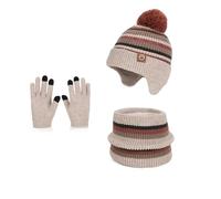 AYPOW Kids Winter Hat Scarf Touch Screen Gloves Set for 3-8 Years,Warm Fleece-Lined Knitted Pompom Beanie Hat With Neck Warmer & Mittens,Winter Accessories Sets for Boys Girls Outdoor Activities