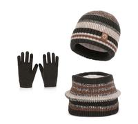 AYPOW Kids Winter Hat Scarf Touch Screen Gloves Set, Warm Fleece-Lined Knitted Beanie Hat with Neck Warmer & Mittens, Winter Accessories Sets for Age 3-8 Boys Girls Children Outdoor Activities Coffee