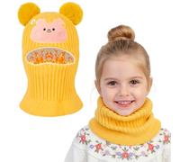 AYPOW Kids Winter Thermal Balaclava for 4-8 Years,Multifunction Warm Windproof Knitted Cute Pompom Hat Scarf Set for Girls Boys,Fleece Lined Caps Snood Hood Neck Warmer for Outdoor Sports Cycling Ski