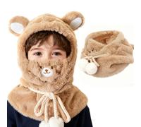 AYPOW Kids Winter Thermal Fleece Balaclava, Face Cover Ski Mask, Multifunctional Windproof Adjustable Snood Hood Hat Cap with Neck Warmer, for 3-8 Boys Girls Outdoor Sports Cycling Hiking Brown