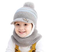 AYPOW Kids Winter Warm Hat Baby Balaclava For 2-6 Years, Windproof Knitted Hat Scarf Set Thermal Fleece Lined with Pom Pom, Toddler Hat Neck Warmer Snood Beanie Cap Boys Girls for Outdoor Activities