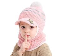 AYPOW Kids Winter Warm Hat Baby Balaclava For 2-6 Years, Windproof Knitted Hat Scarf Set Thermal Fleece Lined with Pom Pom, Toddler Hat Neck Warmer Snood Beanie Cap Boys Girls for Outdoor Activities