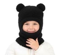 AYPOW Kids Winter Warm Hat Baby Balaclava for 4-8 Years, Windproof Knitted Earflap Beanies Hat Scarf Set Thermal Fleece with Pom Pom Hood Neck Warmer Snood Toddler Boys Girls for Outdoor Activities
